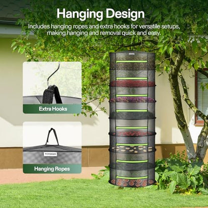 VIVOSUN 2-Pack 8-Layer Mesh Drying Rack Hanging Design with Green Zippers for Dehydrating, Indoor and Outdoor (Pruning Shears Included)