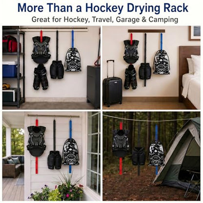 TUYUU 4PCS Hockey Equipment Drying Rack Set, 15 Adjustable Hooks Hanger - color: Multicolor