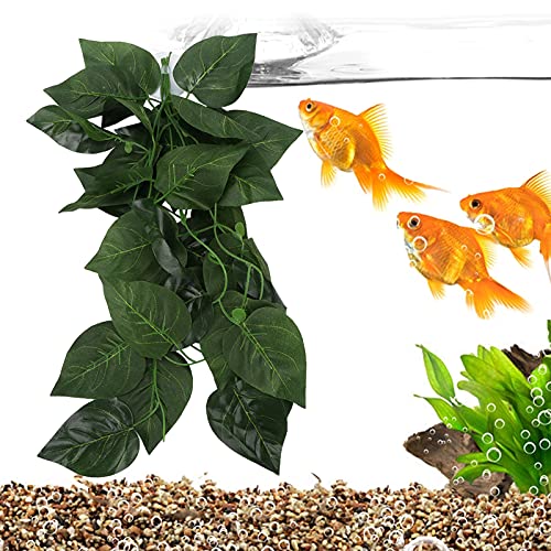 Pssopp Lifelike Plant Decorative Hanging Silk Terrarium Plant with Suction Cup for Reptile Rainforest Box Aquarium Landscape(NFF‑82)