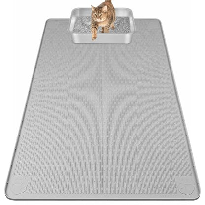 Cat Food Mat, 40" x 28" Cat Litter Mat Extra Large Silicone Pet Feeding Mat with Raised Edge Pet Placemat for Food and Water Bowl Non-Slip, Easy to Clean, Floor Protection (Light Gray) - color: Light Gray Mat