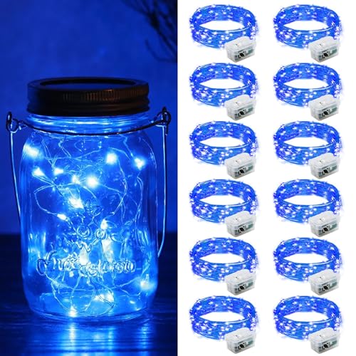 ZGWJ 12 Pack Fairy Lights Battery Operated, 7ft 20 Mini LED Fairy String Lights Silver Wire 3 Modes for DIY, Parties, Wedding, Bedroom, Halloween Christmas Decoration Blue - color: Blue, size: 12