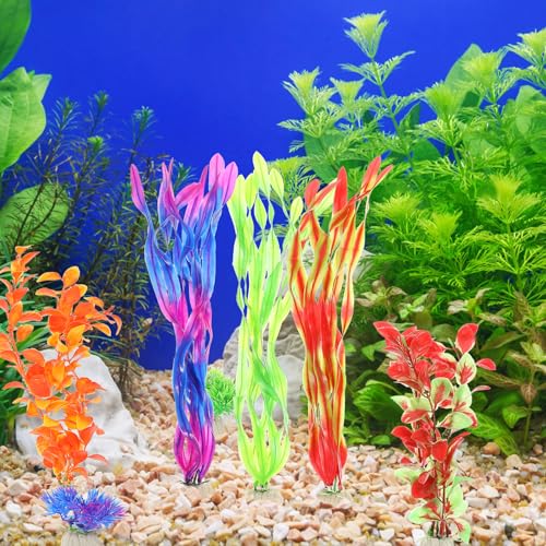 17pcs Artificial Aquarium Plants Fake Aquatic Grass Simulation Decor Fish Tank Accessories for Freshwater and Saltwater Tanks Safe Material Home and Desktop Decoration