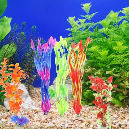 17pcs Artificial Aquarium Plants Fake Aquatic Grass Simulation Decor Fish Tank Accessories for Freshwater and Saltwater Tanks Safe Material Home and Desktop Decoration