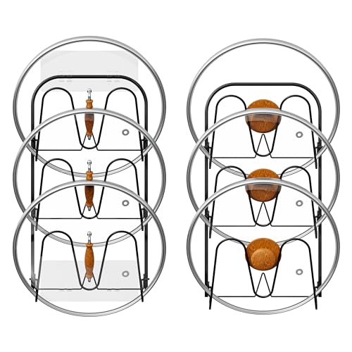 Universal Adjustable Pot Lid Holder Organizer for Cabinet - Upgraded Patented Niceyos 2 Sets Pan Lids Organizers Inside Cabinet Door Wall Mount Pots Top Rack for Kitchen Cupboard Fit 6" to 13" (Black)
