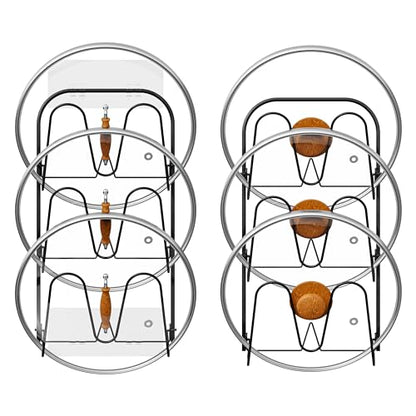 Universal Adjustable Pot Lid Holder Organizer for Cabinet - Upgraded Patented Niceyos 2 Sets Pan Lids Organizers Inside Cabinet Door Wall Mount Pots Top Rack for Kitchen Cupboard Fit 6" to 13" (Black)