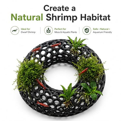 Shrimp Cave for Moss & Plants, 2-Pack Aquarium Hide for Neocaridina, Cherry & Dwarf Shrimp, Aquascape Decor for Ferns & Anubias, Black