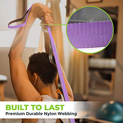 Stretching Strap for Physical Therapy, 12 Multi-Loop Stretch Strap 1" W x 8' L, Neoprene Handles, Physical Therapy Equipment, Yoga Straps for Stretching, Leg Stretcher. - color: Purple/Grey
