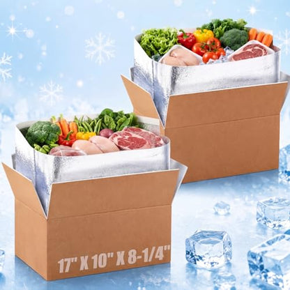2 Pcs 17" X 10" X 8-1/4" Insulated Cold Shipping Boxes for Frozen Food with Aluminum Foil Liner Insulated Bag Thermal Cooler Cold Pack Boxes for Hot or Fresh Food Mailing Packing