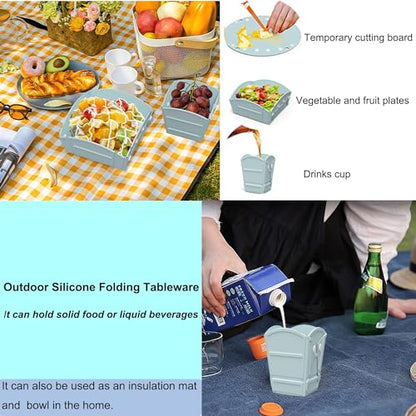 Camping Bowl Collapsible Silicone Bowl Portable Camping Tableware Folding Picnic Bowl for Travel Camping Fridge Food Storage