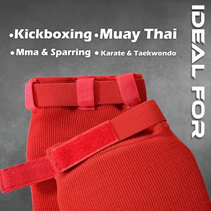 Shin Guards – Durable Leg & Instep Protection for Muay Thai, Kickboxing, MMA, BJJ, Karate & Taekwondo | Lightweight Training & Sparring Shin Instep Guard - color: Red, size: Large