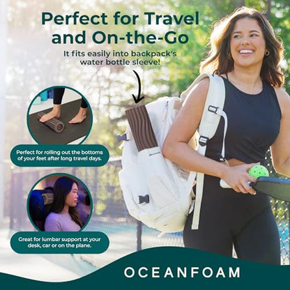 Oceanfoam Ripple Travel Foam Roller (11" x 3.35") Firm Mini Foam Roller for Physical Therapy, Deep Tissue Massage, Back Pain - High Density, Ergonomic Wave Textured - Yoga, Exercise (Espresso) - color: Espresso