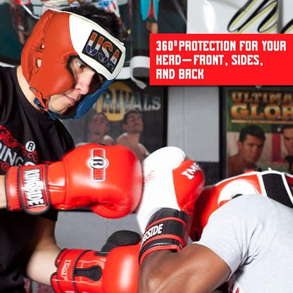 Ringside Competition-Like Boxing Headgear with Cheeks - color: Red-White-Blue, size: Small