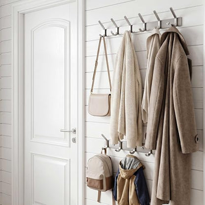 WEBI Heavy Duty SUS 304 Coat Bath Towel Hook Hanger Rail Bar with 6 Hooks, Brushed Finish for Bedroom, Bathroom,Foyers,Hallways Home,Office, C-CBG06 - size: 6 Hooks