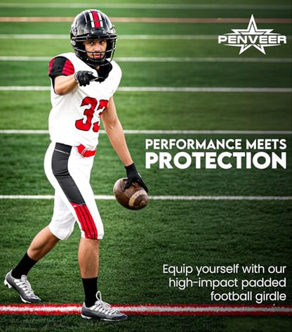 7 Pad Football Girdle Youth with Cup Pocket & Integrated Padding - color: White, size: Medium