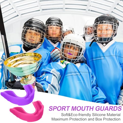 BBTO 6 Pack Kids Youth Mouth Guard for Football Sports, Boys Girls Mouthguard with Case, Soft Mouth Guard for Hockey Boxing Basketball, Ages 4+ - color: Rose Red,purple
