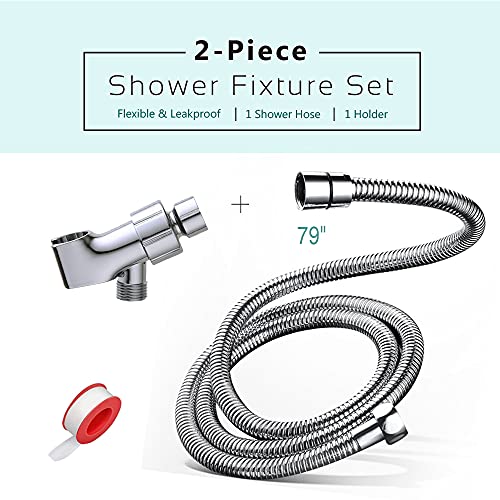 79 Inch Expandable Shower Hose Extra Long ，Bathing Toilet Cleaning, Adjustable Holder Mount and Stainless Steel Shower Hose for Handheld Shower Head, shower hose and holder, Chrome