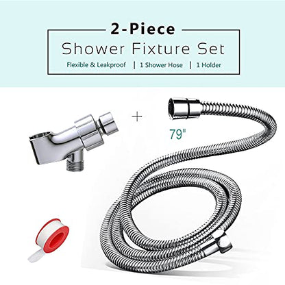79 Inch Expandable Shower Hose Extra Long ，Bathing Toilet Cleaning, Adjustable Holder Mount and Stainless Steel Shower Hose for Handheld Shower Head, shower hose and holder, Chrome