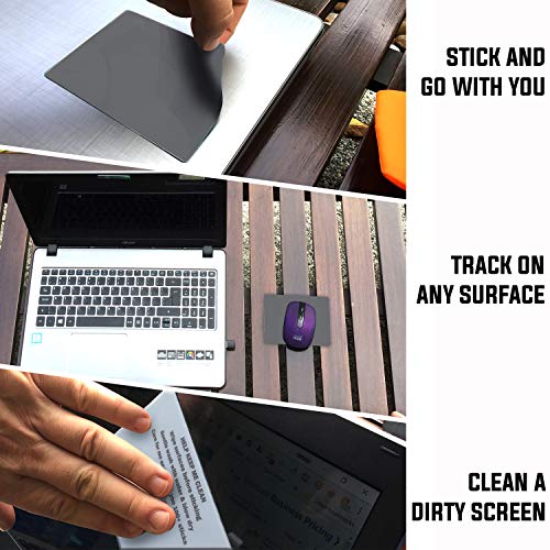 Mouse Pad Adhesive Bottom - Sticks to Any Surface - Portable - Webcam Covers and Screen Cleaner Included (2 Pack -Blank- Gray - color: 2 PACK - BLANK GRAY