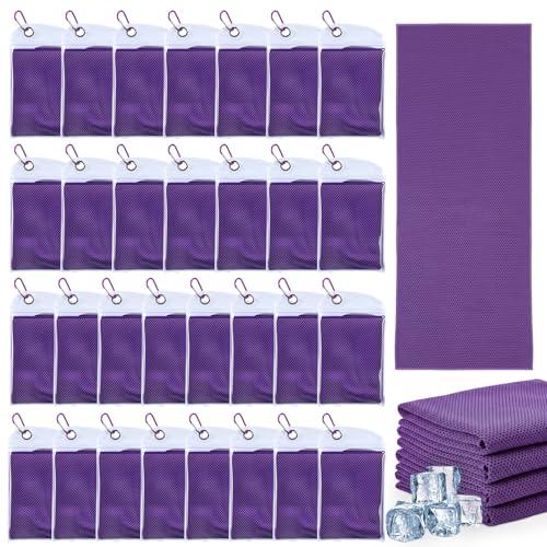 Honoson 30 Pack Cooling Towels for Neck and Face, 27 x 16 Inch Cool Chilly Towels, Microfiber Reusable Sweat Rag with Pouch for School Sport Team, Athlete, Gym, Workout and Outdoor Use (Purple) - color: Purple