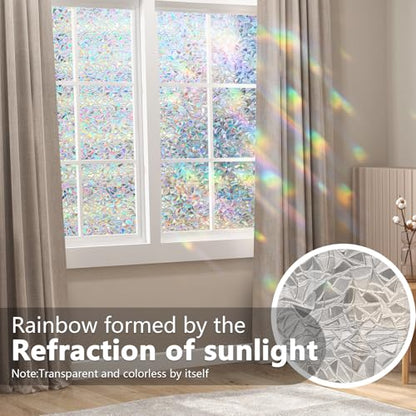 Rainbow Window Privacy Film, Half-Moon Pattern, No Glue, Anti-UV (17.5 x 157.4 Inch) - color: Rainbow, size: 17.5 x 157.4 Inch