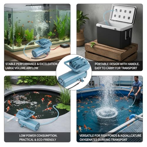 Aquarium Air Pump, DC 12V 35W Fish Aerator for Pond Aquaculture Oxygen Pump with Adjustable Knob Portable Fish Tank Pump for Hydroponics, Fish Farm, 8.6 x 4.3 x 5.5 Inch