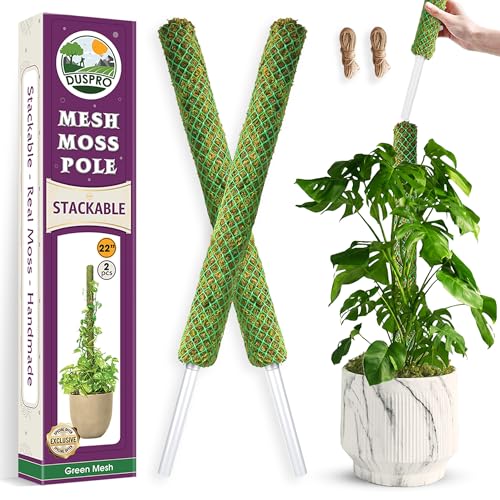 2 Pack 22" Green Stackable Mesh Moss Pole for Plants – Extendable Up to 39", Natural Forest Moss Pole Monstera Plant Support, Moss Stick for Climbing Plants, Indoor Plant Stakes Accessories - color: 2pcs Green