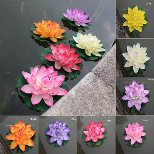 Floating Pond Lily Pads Artificial Flowers Decoration With Handcrafted Detail And Stable Float Base Suitable Aquarium And Garden Pools(Lavender) - color: Lavender