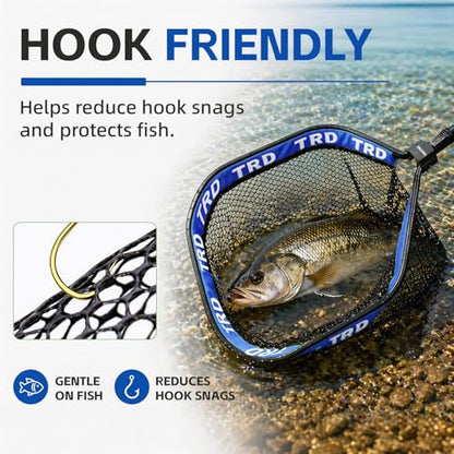 AluFloat X1 Fishing Net with Handle (Fish Net) - Floating Foldable Rubber-Coated Deep Mesh Landing Net for Bass & Fly Fishing - Fishing Gear, Kayak Accessories, Fishing Accessories - color: BLUE