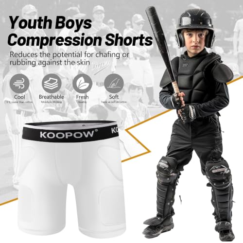 Youth Boys Padded Compression Sliding Shorts Pants With Soft Cup & Pocket - color: Black+white, size: Small