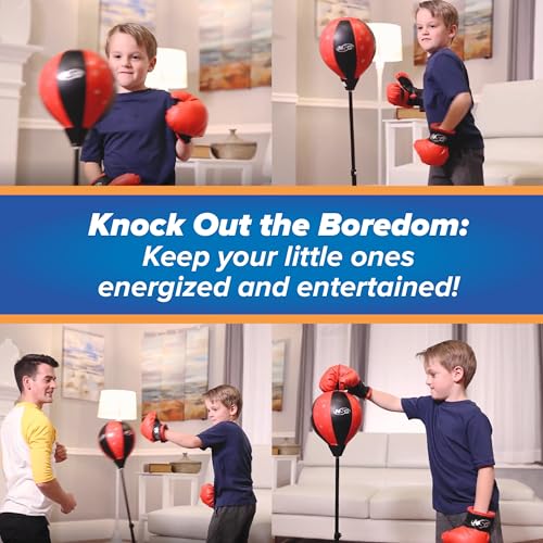 Punching Bag for Kids & Boxing Gloves Set - Adjustable Freestanding Speed Bag with Spring-Loaded Stand, Junior Boxing Gloves & Hand Pump - Portable, Easy Assembly for Boys, Teens, Toddlers Ages 4+ - size: Small
