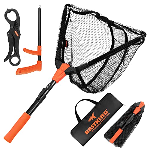 KastKing Pontus Fishing Net, Foldable & Lightweight Landing Net with Built in Length Scale, Strength Aluminum Handle, Fishing Gear and Gift for Men - style: Net Combo- Hoop Size: 18"(extendable)