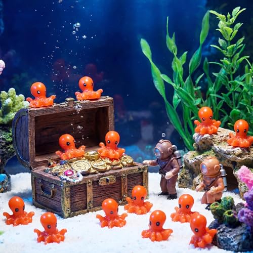 Geelin 50 Pcs Mini Resin Octopus Figurines Tiny Resin Figurines Small Ornament Charms Figure Tiny Animals for Dollhouse Landscape Aquarium Garden Desktop Birthday Party