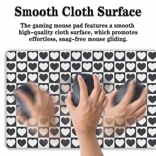 Gaming Mat Black and White XXL Mousepad Big Mouse Pad Office Desk Mat Full Desk Mouse Pads Waterproof Non-Slip Rubber Base 35.4 X 15.7 for Game Office, Tiny Hearts Chess Grid - color: Tiny Hearts Chess Grid