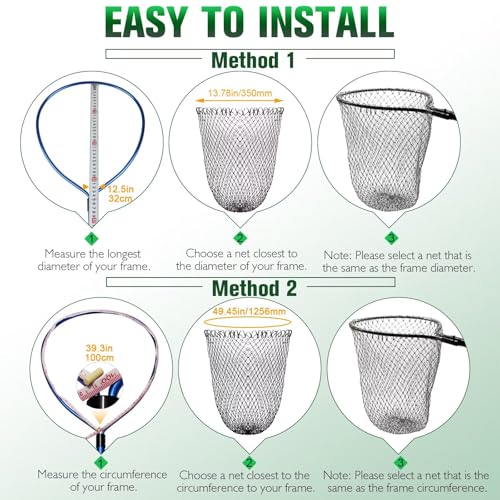 Fishing Net Fish Landing Net Foldable Fishing Replacement Net for Freshwater Saltwater Fishing Net Replacement Netting Green/Black 2 Colors Handle/Frame Not Included