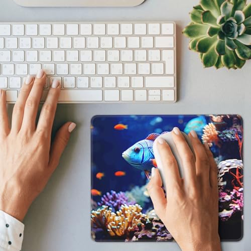Coral Reef Fish Aquarium Mouse Pads Custom Design, Waterproof Gaming Mousepad Washable Computer Mousepads with Non-Slip Rubber Base Square Mouse Mat for Laptop Office Home 10 x 12 inch