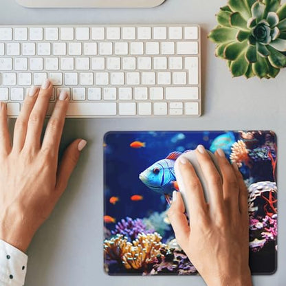 Coral Reef Fish Aquarium Mouse Pads Custom Design, Waterproof Gaming Mousepad Washable Computer Mousepads with Non-Slip Rubber Base Square Mouse Mat for Laptop Office Home 10 x 12 inch