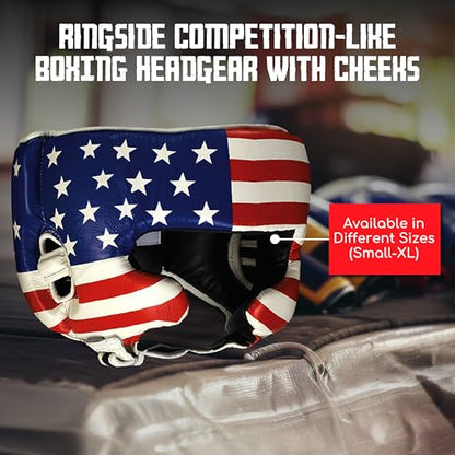 Ringside Competition-Like Boxing Headgear with Cheeks - color: USA Flag, size: Medium