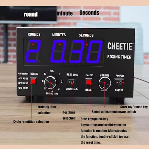Classic Boxing Interval Timer, Professional Gym Timer with Time Progress Bar, 30s-10min Workout,1-12 Challenge Rounds, 0/30/60s Rest Time, Adjustable Buzzer, for Muay Thai/MMA/Kickboxing
