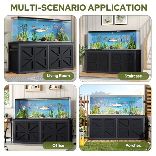 knoworld 180-200 Gallon Fish Tank Stand with Built-in Power Outlet, 71.6" L x 23.6" W Heavy Duty Aquarium Stand with Cabinet Storage, 3500 LBS Steel Frame Terrarium Base for Living Room Display, Black