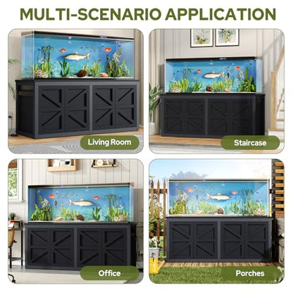 knoworld 180-200 Gallon Fish Tank Stand with Built-in Power Outlet, 71.6" L x 23.6" W Heavy Duty Aquarium Stand with Cabinet Storage, 3500 LBS Steel Frame Terrarium Base for Living Room Display, Black