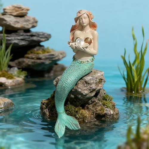 Teaeeno Unique Mermaid Fish Tank Decorations, Mermaid Statue House Ornament Kit, Aquarium Decor, Charming Mermaid Decor Statue, Resin Aquarium Décor Thematic Ornaments (Green)
