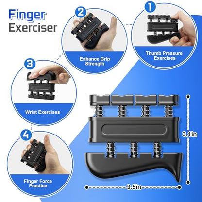 Hand Grip Strength Trainer Kit - Hand Gripper Training Set with Adjustable Resistance 2 Finger Stretchers Extenders Finger Exerciser Forearm Workout Ring Exercise Equipment Accessories Gray
