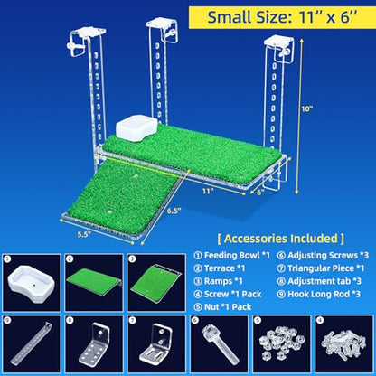 Turtle Basking Platform with Artificial Grass & Adjustable Ramp Non-Slip Large Dock for Aquatic Turtles Fits 0.31"-2.11" Thick Tanks Durable Acrylic Turtle Tank Accessories 11 Inch - size: 11 Inch
