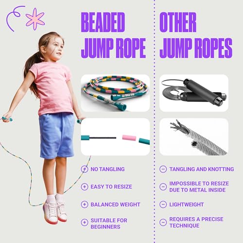 Sportbit Custom-Fit Beaded Jump Rope – Adjustable Length for Kids & Adults, Men & Women – Durable Fitness Rope for Gym & Home - color: Green/Pink/Yellow