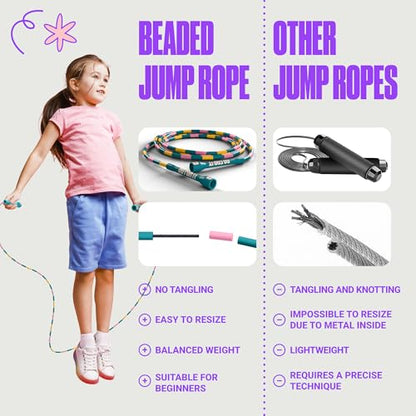 Sportbit Custom-Fit Beaded Jump Rope – Adjustable Length for Kids & Adults, Men & Women – Durable Fitness Rope for Gym & Home - color: Green/Pink/Yellow