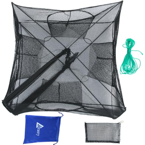 Black Fishing Bait Trap Foldable Fish Net for Minnow Crab Crayfish Crawdad Shrimp Trap Cast Net Dip Cage Collapsible Easy Use 4 6 Hole Fishing Accessories