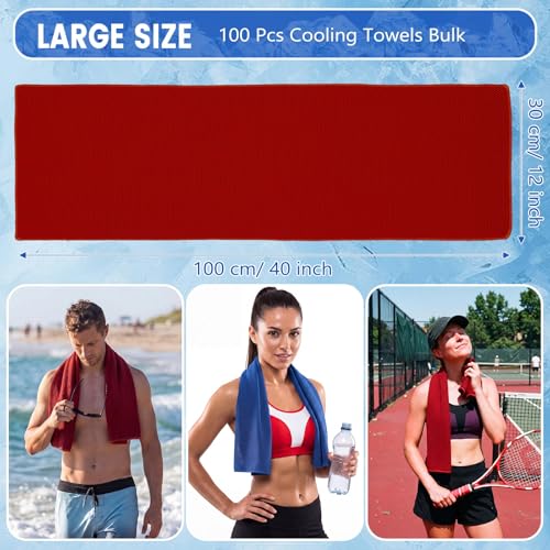 Hosuly 100 Pack Cooling Towels, 40"x12" - color: Deep Blue, Red