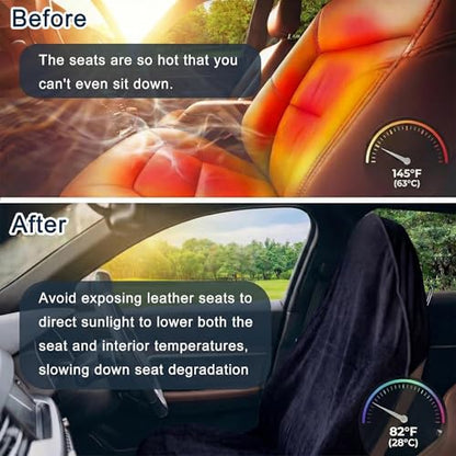 Car Seat Towel Cover, 2pcs Universal Front Seat Protector for Cars, SUVs and Trucks, Sweat Towel Car Seat Cover for Gym, Yoga, Swimming, Pets and Family Travel - color: Black