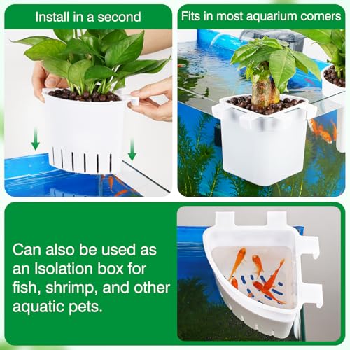 2026 Latest Model Large Aquarium Corner Planter Hanging Plant Holder for Fish Tank Aquaponic Plant Cultivation and Aquascape Accessories Decorations (1 Pack) White