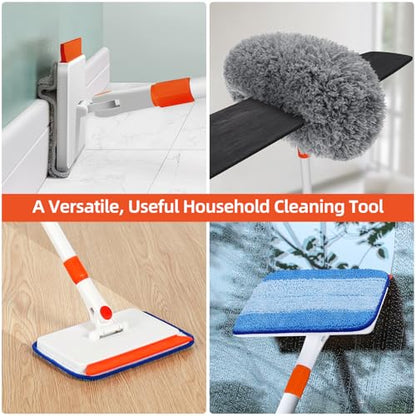 Baseboard Cleaner Tool with Handle, Extendable Long Handle Baseboard Cleaning Duster with Reusable Pads for Floorboard, Ceiling Fan Blade Cleaner Duster (Gray) - color: Gray